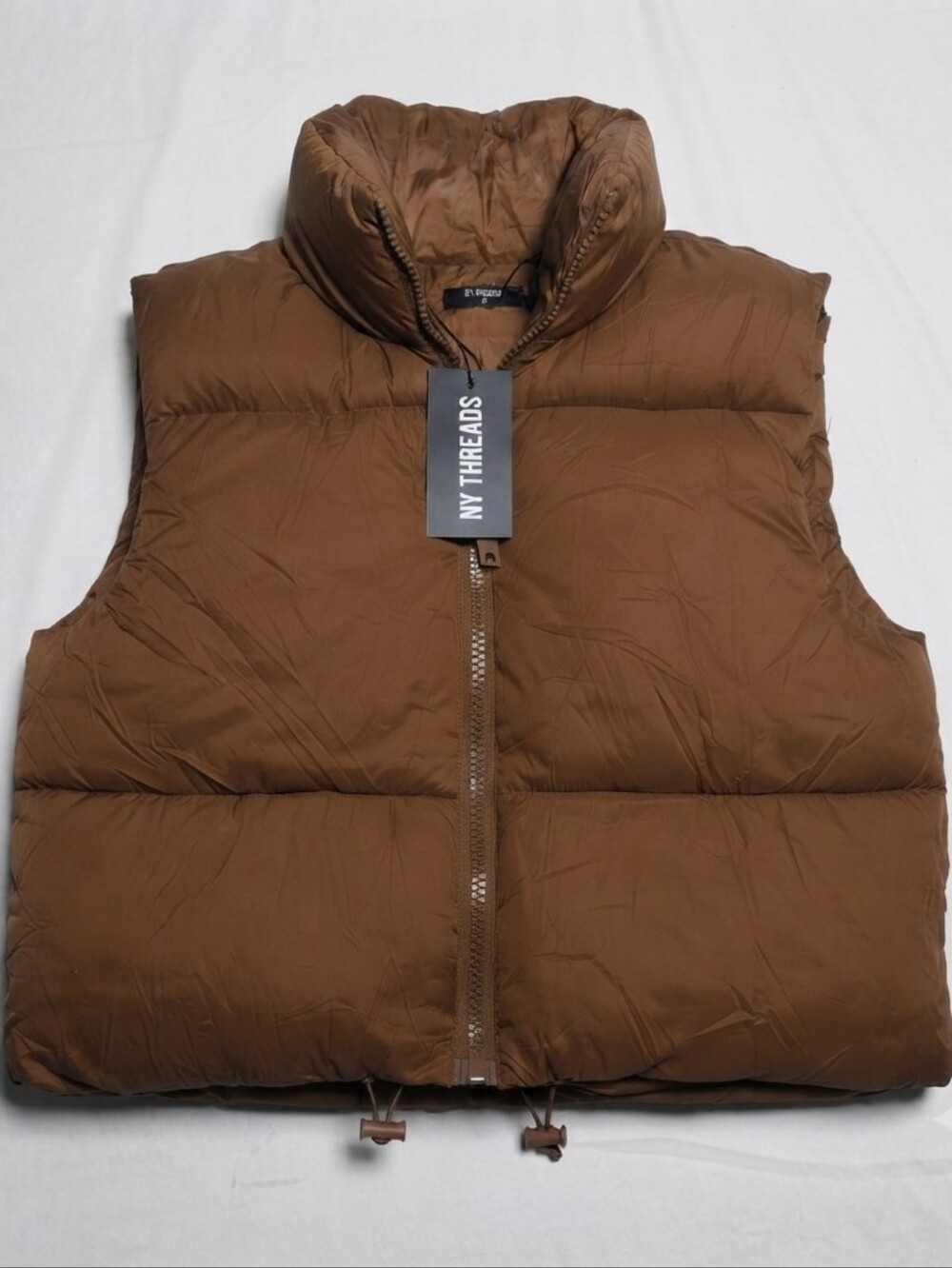 NY Threads Women's Puffer Vest Brown Full Zip Lightweight Stand Collar Size M
